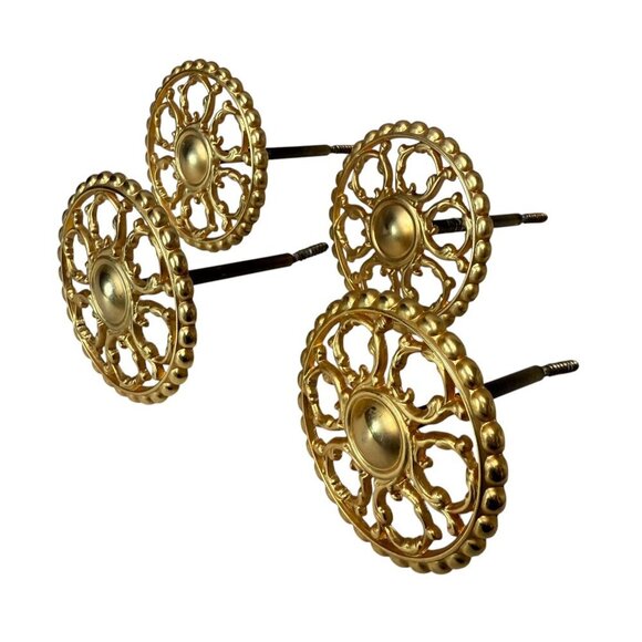 Drapery Tie Backs WTW Set of 4 Rosettes Goldtone Metal Brass Curtain Accessory - Picture 5 of 9